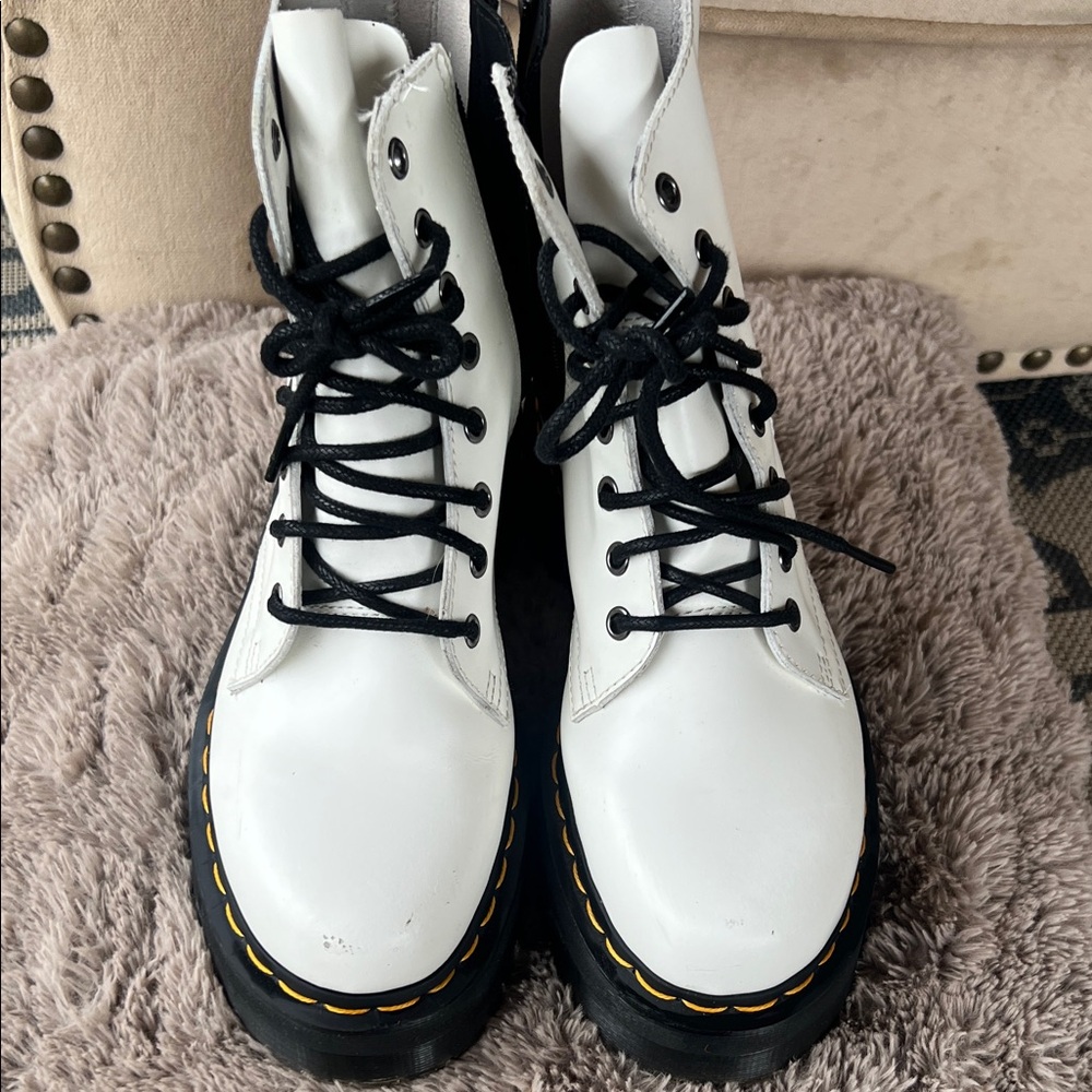 Dr. Martens White Platform Lace-Up Combat Boots with Black Laces - Picture 3 of 11